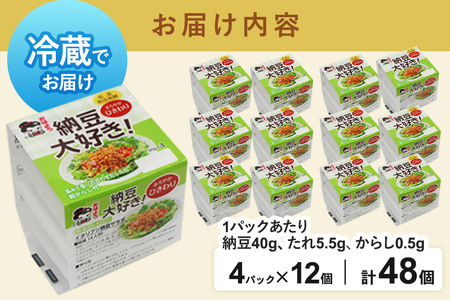 ヤマダフーズ 納豆大好きまろやか ひきわり ミニ 4パック×12個（計48個）