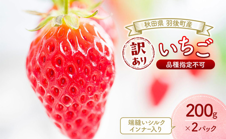 秋田県 羽後町産 訳あり いちご 品種指定不可 200g×2パック 端縫いシルクインナー入り　[ いちご 苺 イチゴ フルーツ 果物 ]