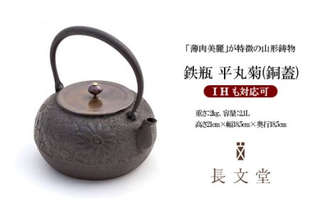 FY98-315 鉄瓶 平丸菊(銅蓋)