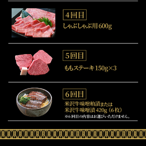 【6ヶ月定期便】米沢牛 Aコース 冷蔵便 すき焼き 焼肉 ステーキ