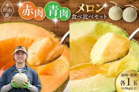 【先行予約】 令和8年産 赤肉青肉メロン 食べ比べセット ( クインシー719 ・ クレセント ) 各1玉 計2玉 4kg以上 2026年7月中旬～8月中旬頃お届け予定