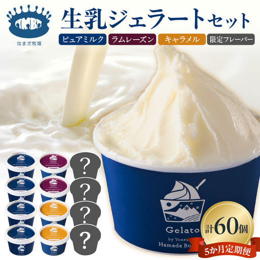 生乳ジェラートセット　5か月定期便（合計60個）　ミルク ラムレーズン キャラメル 限定フレーバー