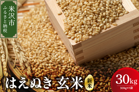 【 令和7年産 】 はえぬき 玄米 30kg （ 30kg × 1袋 ） 産地直送 2025年産 米沢産 玄米 山形県 米沢市