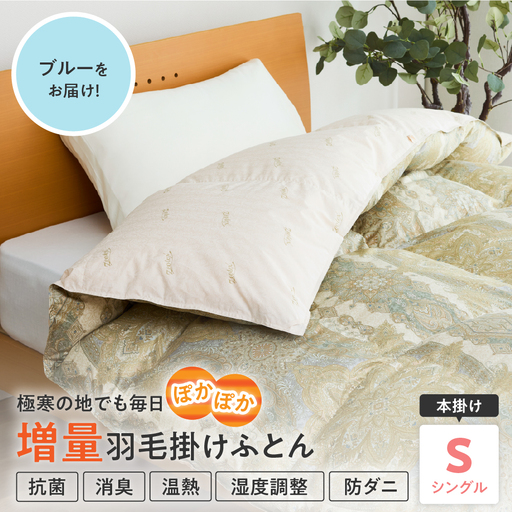 羽毛移動防止特殊構造 ポーランド産ホワイトグースダウン95％ 羽毛増量 高級掛け布団 440dp シングル ブルー