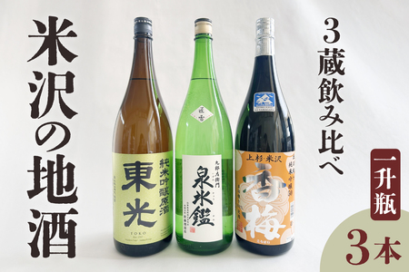 米沢 地酒 三蔵 一升瓶セット 純米吟醸 東光 純米吟醸 香梅 九郎左衛門 泉氷鑑 匠雪 1,800ml×各1本 計3本