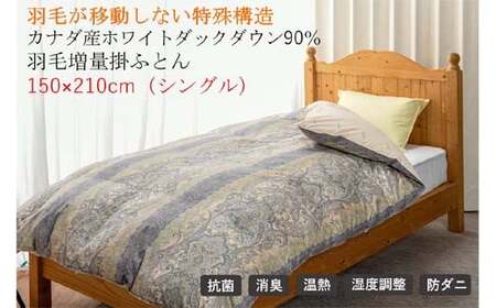 【 羽毛 増量 タイプ カナダ産 ホワイトダックダウン 90% 】 羽毛 掛け布団 シングル 〔 ブルー 〕 ふとん 羽毛布団 [016-106-BL]