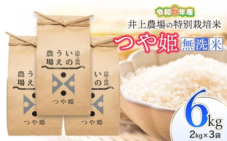【令和6年産 先行予約】井上農場の特別栽培米 つや姫 無洗米6kg (2kg×3袋）K-637