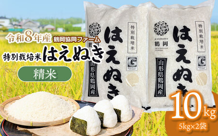 【令和8年産先行予約】 特別栽培米はえぬき　精米10kg　(5kg×2袋)　山形県鶴岡産　鶴岡協同ファーム白米