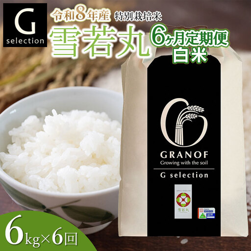 【令和8年産先行予約】【定期便6ヶ月】 特別栽培米 Gセレクション 雪若丸 【白米】6kg (6kg×1袋)×6ヶ月 山形県鶴岡市産　株式会社グラノフ
