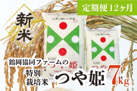 J24-003　【定期便12ヶ月】【令和4年産米】特別栽培米つや姫7kg（5kg+2㎏）×12ヶ月
