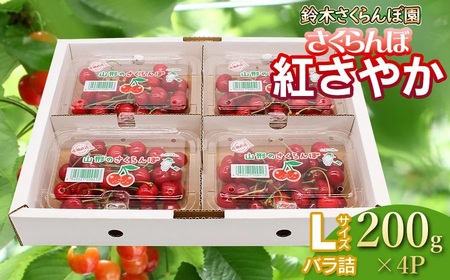 【令和7年産先行予約】 さくらんぼ 紅さやか Lサイズ フードパック 800g（200g×4p） 山形県鶴岡産　鈴木さくらんぼ園