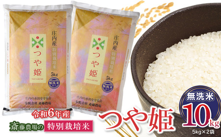 【令和5年産】 斎藤農場の特別栽培米 つや姫 無洗米 10kg（5kg×2） A65-003
