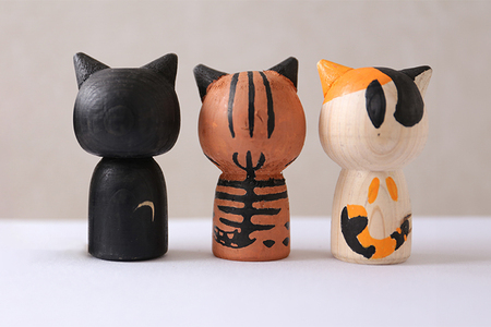 SD0096　ねこけし3種セット（シロクロネコ、キジトラ、三毛猫）各1個