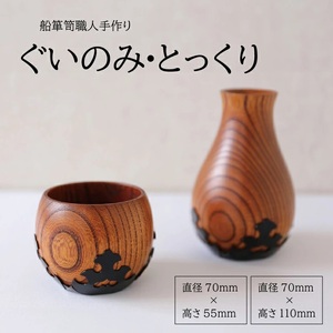 SP0010　酒田船箪笥　製造技術を活かした酒器（ぐい呑み・徳利セット）