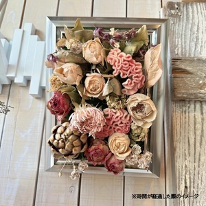 SL0242　壁に飾るフリーズドライフラワー「フレームフラワー　シルバー」水のいらない花　ゼロフラワー