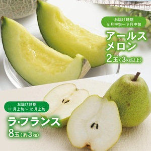 SF0295　【3回定期便】酒田の果物専門店厳選　くだもの定期便2026 (小玉すいか、アールスメロン、ラ・フランス)