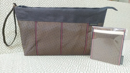 SC0177　【畳の縁で制作】クラッチバッグと名刺・カードケース（茶ドット）