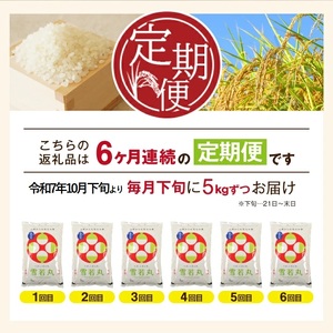 SJ0048　【6回定期便】令和7年産 無洗米 特別栽培米 雪若丸　5kg×6回(計30kg)10月下旬発送開始「農家直送」 KA