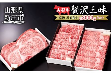 産地直送 山形牛 ロースステーキ・焼肉用・すき焼き用 セット 合計3000g（ステーキ200g×5、焼肉用1000g、すき焼き用1000g） にく 肉 お肉 牛肉 山形県 新庄市 F3S-0983