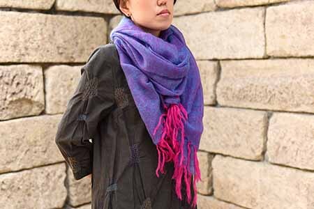 セレブを魅了する【極細モヘヤ糸】 フーガ大判ストール（パープル）　090-H-SS028-PU