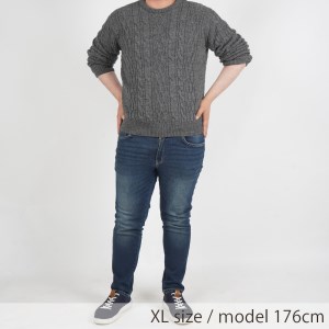 【ユニセックス】ミドルゲージケーブルセーター（グレー・M）　052-H-SS031-GRM