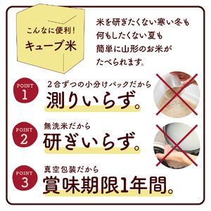 【定期便】令和６年産 無洗米つや姫キューブ２合×２０個を５か月連続お届け　0059-2436