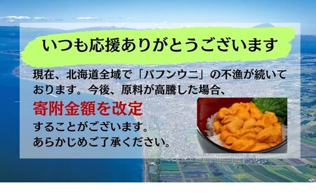 北海道 噴火湾産 塩水 バフンウニ 100g 1パック うに ウニ 雲丹 海鮮 海の幸 魚介類 ウニ丼 お寿司 濃厚 無添加 産地直送 産直 お取り寄せ 山村水産 送料無料