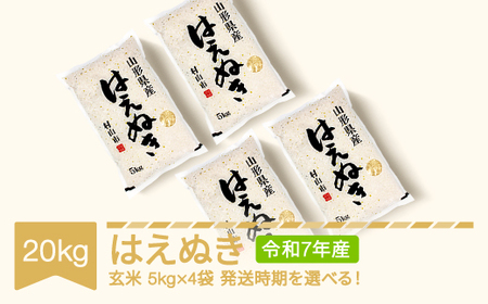米 お米 20kg 5kg×4 はえぬき 玄米 お米 令和7年産 2025年産 山形県産 送料無料 ※沖縄・離島への配送不可 mk-haxxa20-g