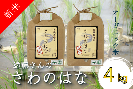 令和5年産新米】【オーガニック米】遠藤さんの「さわのはな」4kg(2kg×2