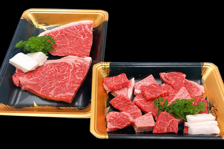 米沢牛ステーキセット450g（ミニステーキ100g×2枚、サイコロステーキ約250g）_B101