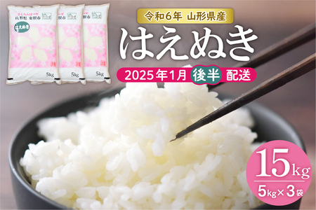 【令和6年産 先行予約】はえぬき15kg (2025年1月後半送付)JA提供 山形県 東根市　hi002-027-013　お米 米 精米 白米 2024年産 ブランド米 ご飯 おにぎり 弁当 小分け 便利 個包装 お取り寄せ グルメ ご当地 特産 産地直送 送料無料 東北 山形県 東根市