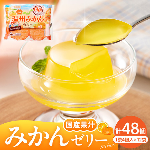 国産温州みかんゼリー1袋4個入×12袋 和歌山産業提供 hi070-005　みかん フルーツ 果物 クダモノ くだもの ゼリー おやつ ご褒美 お弁当のお供 ご当地 グルメ お取り寄せ 送料無料 山形県 東根市 ふるさと納税 人気 愛知県産