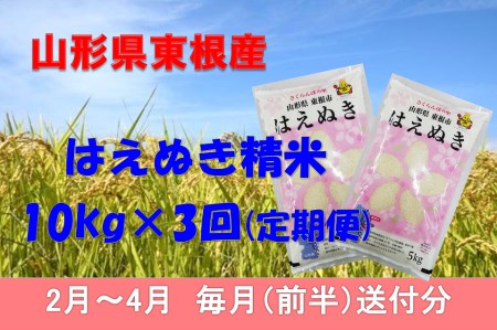 米【定期便】はえぬき10kg×3回 (2023年2月~2023年4月 毎月前半送付) Z-2031
