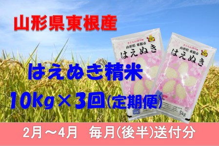 米【定期便】はえぬき10kg×3回 (2023年2月~2023年4月 毎月後半送付) Z-2032