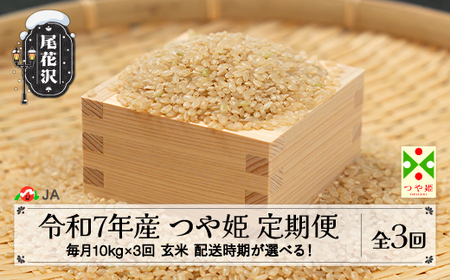 令和7年産 毎月定期便 玄米 つや姫 10kg×3回 ja-tsgta10_tm