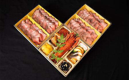 【数量限定】焼肉和牛料理金竹 尾花沢牛「雪降り和牛尾花沢」おせち 三段重 冷蔵 3-4人前 ローストビーフ 伊勢海老 解凍不要 おせち お節 重箱 kb-ocxx3