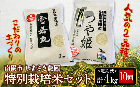 【しまさき農園】新米 令和4年南陽市産 つや姫 雪若丸 定期便 計4kg×10回 1545