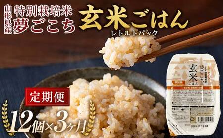《定期便3回》 レトルトパック 「特別栽培米 夢ごこち 玄米ごはん 定期便」 160g×12パック×3か月 『(株)黒澤ファーム』 米 玄米 ご飯 レトルト 保存食 非常食 備蓄 防災 山形県 南陽市 [2329]