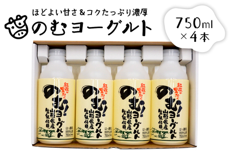 A-066 のむヨーグルト①（750ml×4本）　（山形県 河北町 やまがた かほく 乳製品 生乳 健康 乳酸菌 ギフト プレゼント 詰め合わせ セット お取り寄せ 送料無料 奥羽乳業）
