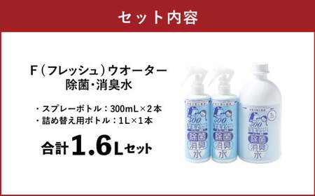 F（フレッシュ）ウオーター除菌・消臭水 スプレーボトル （300ml）×2本・詰め替え用ボトル1L 合計1.6Lセット 次亜塩素酸水 除菌 消臭 スプレー 感染対策