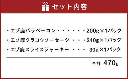 エゾ鹿加工品セットA ( ベーコン ソーセージ ジャーキー ) エゾ鹿 鹿 加工品 セット 肉  希少部位 ロース 北海道 北広島市