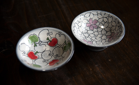 【陶器】桜・りんご文中鉢2個セット