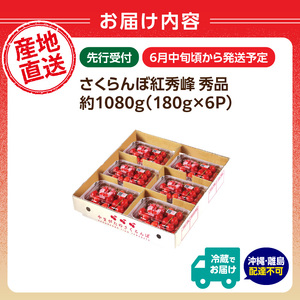 【2026年度先行受付】★さくらんぼ紅秀峰★約1080g 秀品 【6月より順次発送予定】 063-006