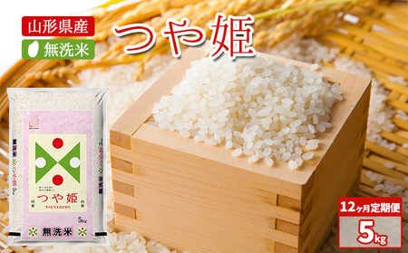 12ヶ月定期便》山形県産 無洗米 つや姫 5kg×12ヶ月(計60kg)【山形県産