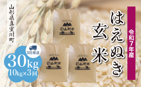 ＜令和7年産米＞ 令和8年7月上旬より発送 真室川町産 はえぬき【玄米】30kg 定期便 (10kg×3回)　◆RR7H3010M-G2607A