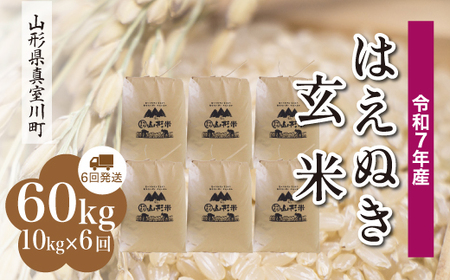 ＜令和7年産米＞ 令和8年3月中旬より発送 真室川町産 はえぬき【玄米】60kg定期便(10kg×6回)　◆RR7H6010M-G2603B