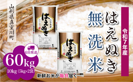 ＜令和7年産米＞ 令和8年4月中旬より発送 真室川町産 はえぬき【無洗米】60kg定期便(10kg×6回)　◆RR7H6010M-M2604B