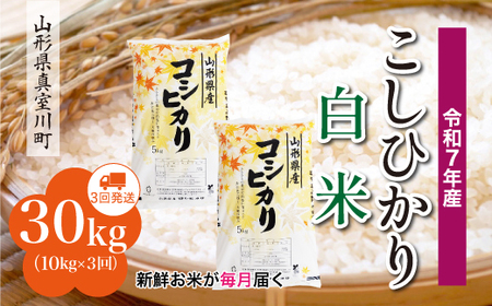＜令和7年産米＞ 令和8年3月中旬より発送 こしひかり【白米】30kg定期便 (10kg×3回) 山形県真室川町　◆RR7K3010M-H2603B