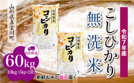 ＜令和7年産米＞ 令和8年3月上旬より発送 こしひかり【無洗米】60kg定期便(10kg×6回) 山形県真室川町　◆RR7K6010M-M2603A