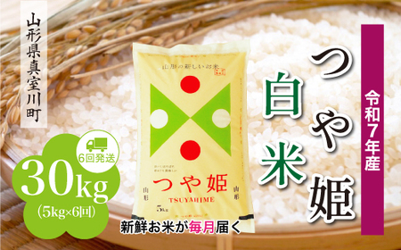 ＜令和7年産米＞ 令和8年4月下旬より発送 特別栽培米 つや姫【白米】30kg定期便 (5kg×6回) 山形県真室川町　◆RR7T3005M-H2604C